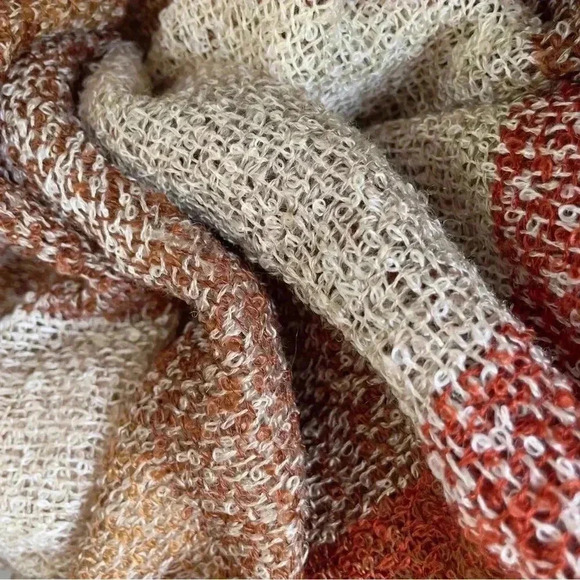 Baar and Beards Japan Knit Scarf Shawl Wrap Warm Plaid Bouclé Loom Fringe Vtg - Picture 4 of 5